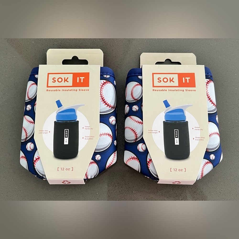 SOK IT Reusable Insulating Beverage Drink Sleeves Baseball Set 2 Small 12oz NWT